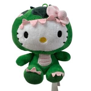 SANRIO Hello Kitty Green Dinosaur Dragon Costume Clothes Plush Pink Bow Teeth